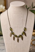 Olive Grove Glass & Feather Necklace