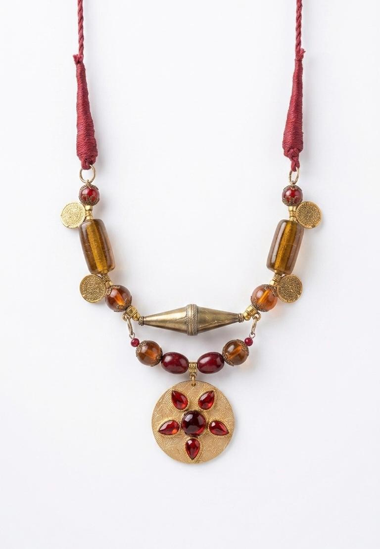 Crimson Carnelian Sunburst Pendant Necklace