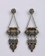 Taveez Oxidised Silver Amulet Chandelier Earrings