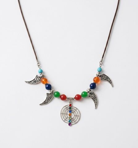 7 Chakra Dreamcatcher Silver Crescent Necklace
