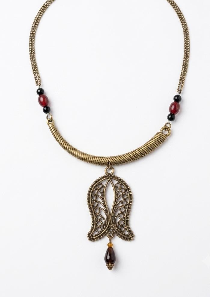 Nazia Antique Gold Tulip Pendant Necklace