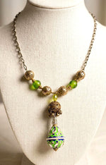 Emerald Enamel Teapot Statement Necklace