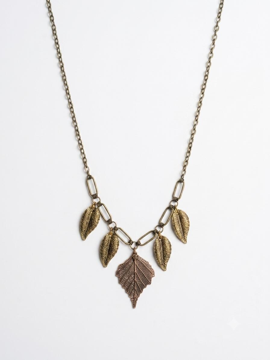 Patra Antique Gold Leaf Cluster Boho Necklace for Women