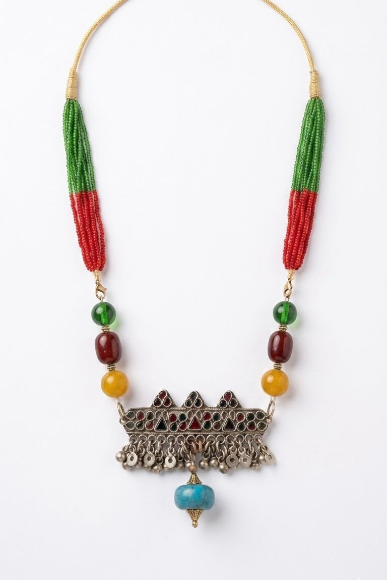 Afghan Kuchi Multicolour Ghungroo Tassel Necklace