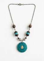 Nilaya Turquoise Medallion Wood Bead Long Tribal Necklace for Women