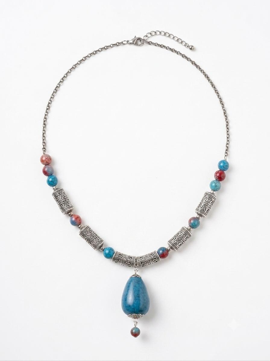Zeenat Turquoise Drop Oxidised Silver Necklace