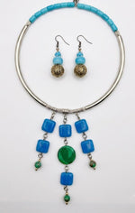 Neelakshi Blue Glass Silver Torque Choker Necklace Set for Women