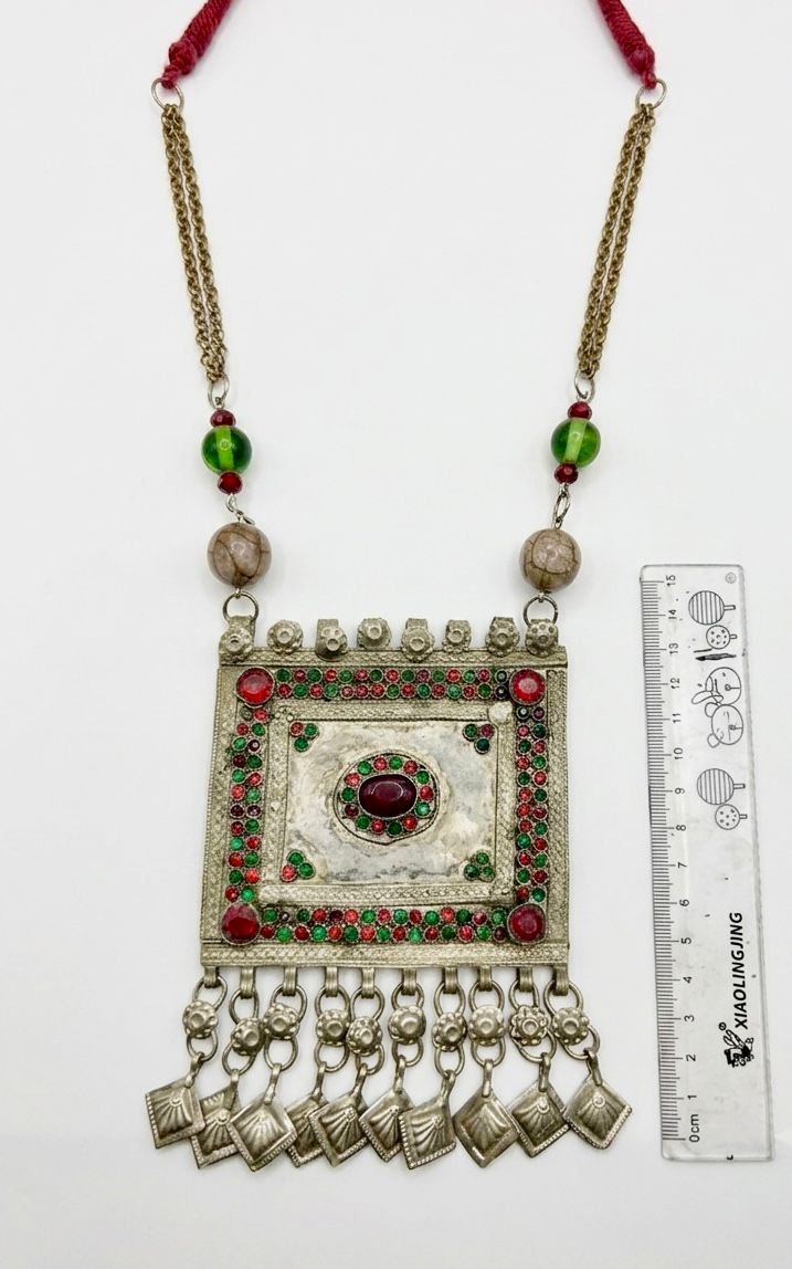 Afghan Kuchi Large Square Multistone Pendant Necklace