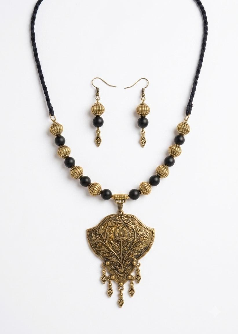 Tanmay Afghan Kuchi Antique Gold Shield Pendant Necklace Set for Women