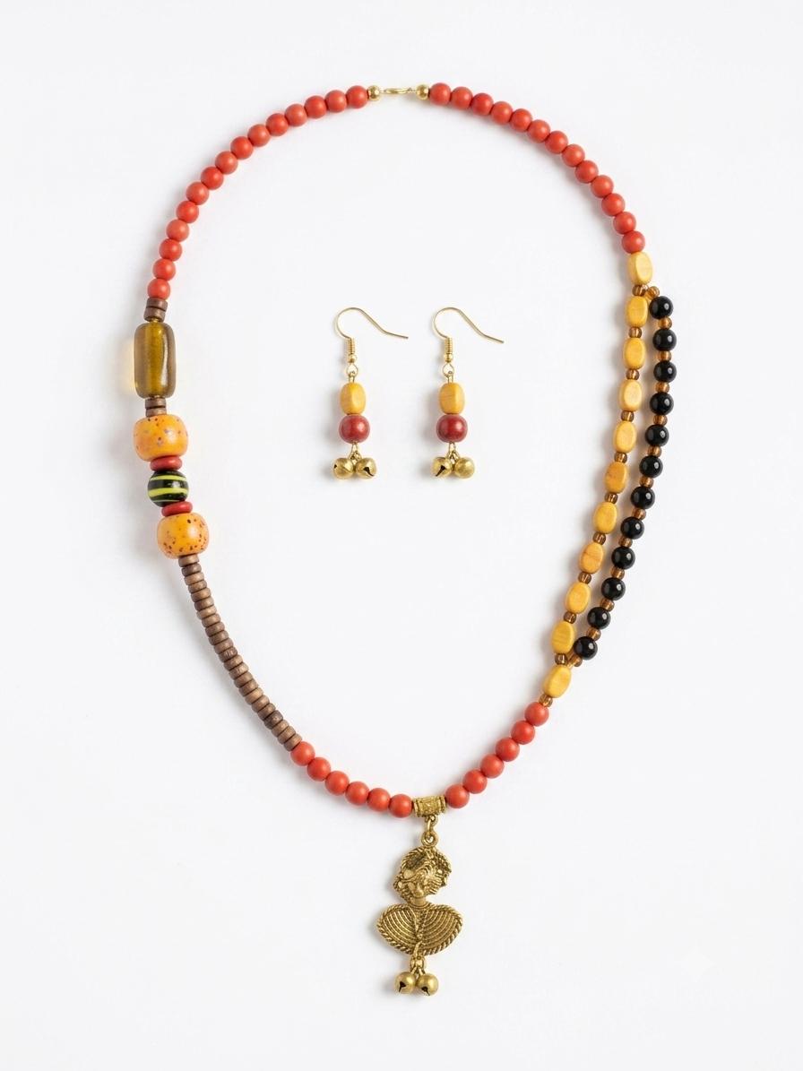 Kausar Long Multicolour Bead Pendant Necklace Set