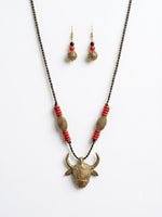Gauri Dhokra Brass Bull Pendant Tribal Necklace Set for Women