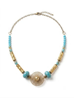 Mahira Turquoise & Gold Spiral Pendant Necklace