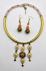 Anaya Antique Gold Enamel Rosette Torque Choker Necklace Set for Women