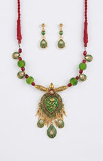 Meenakari Green Enamel Kundan Teardrop Necklace