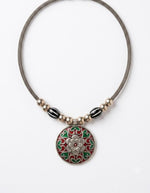 Meenal Oxidised Silver Enamel Mandala Torque Choker Necklace for Women