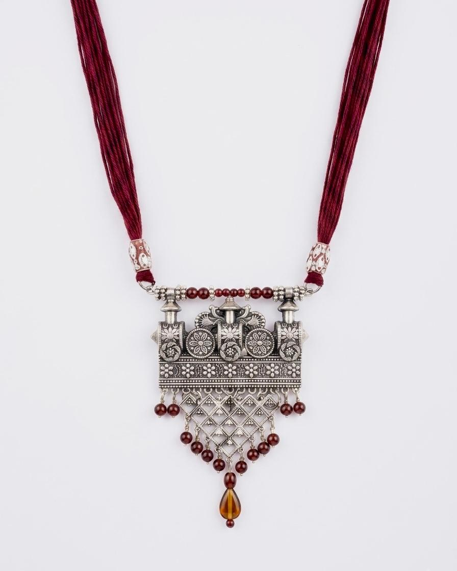 Royal Procession Garnet Drop Tribal Necklace