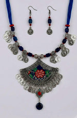 Sahiba Afghan Blue Thread Pendant Necklace Set