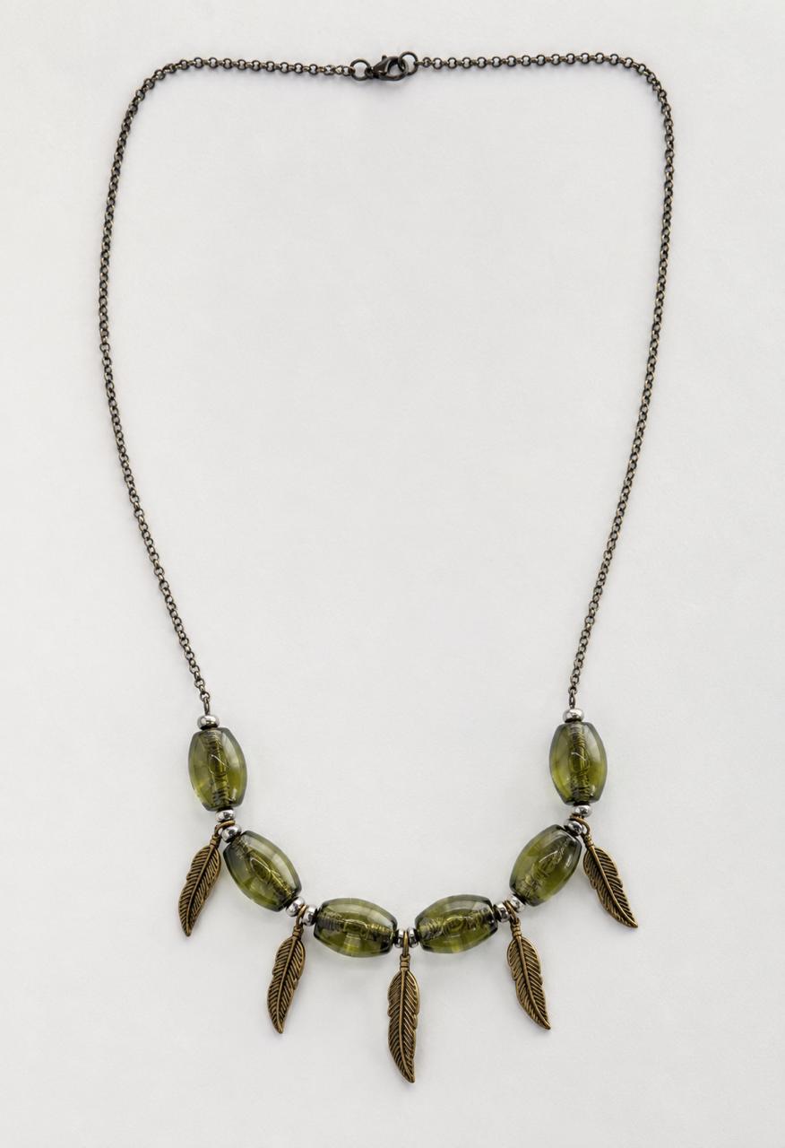 Olive Grove Glass & Feather Necklace