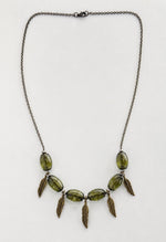 Olive Grove Glass & Feather Necklace