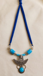 Oxidised Lakshmi Turquoise Barrel Bead Necklace