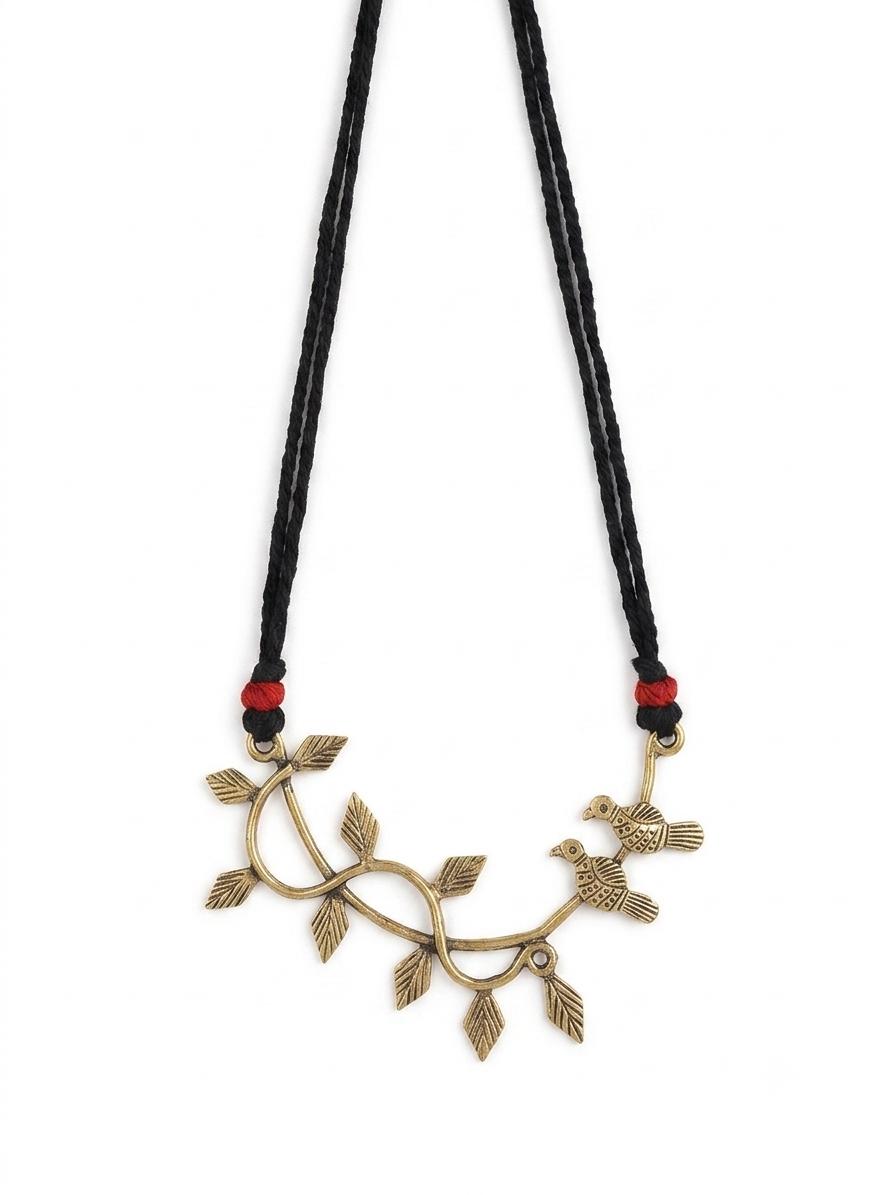 Vanya Dhokra Brass Leaf and Bird Vine Tribal Necklace for Women