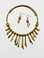 Suvarna Dhokra Brass Fringe Statement Necklace Set for Women