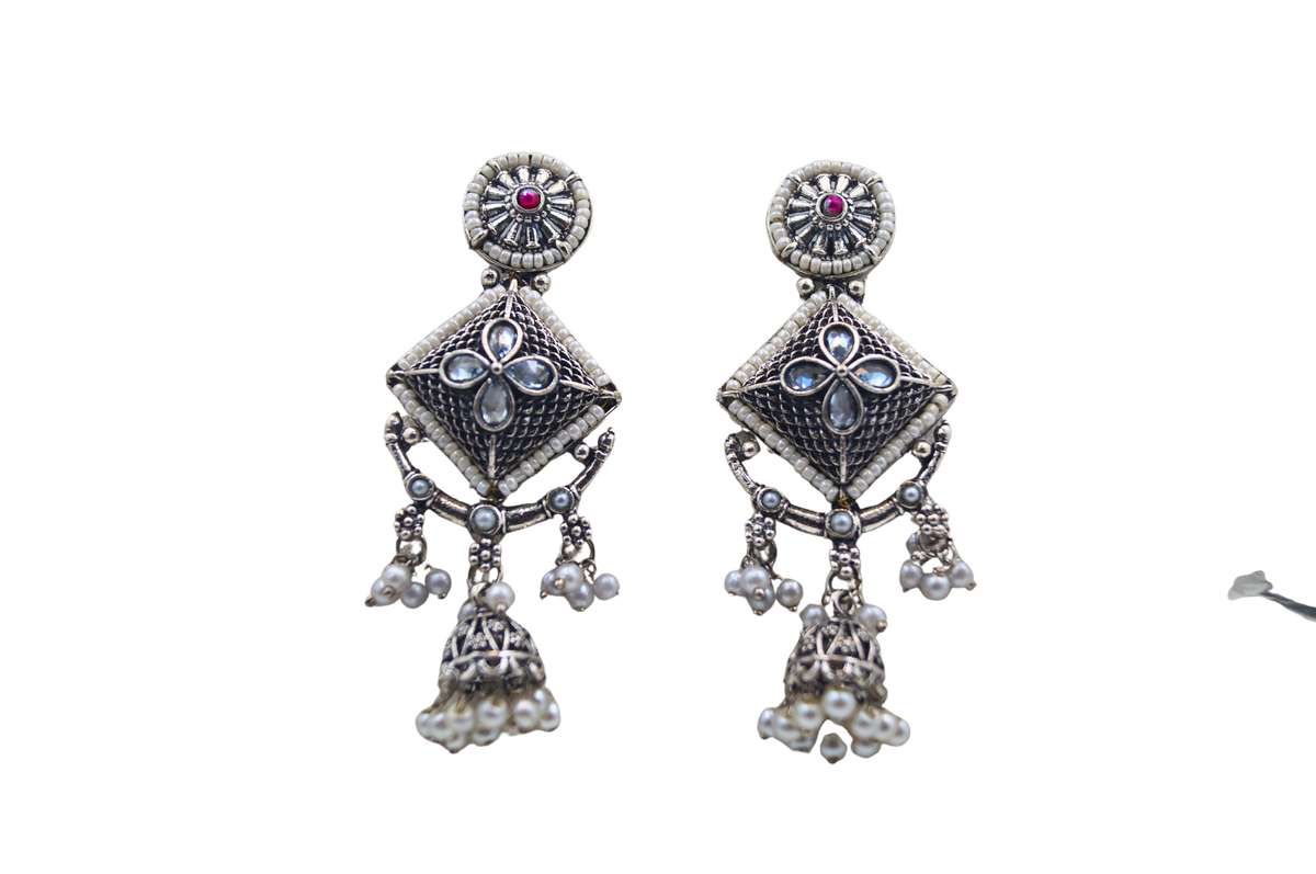Amara Jhumkas Ruby — Oxidised Brass Jhumka Earrings Red Stone India