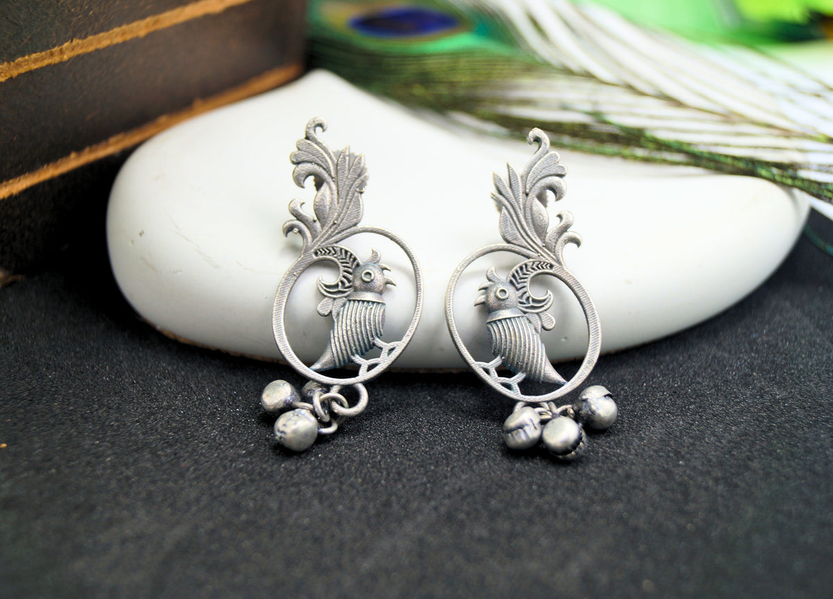 Mayurika Grace of the Peacock Oxidised Peacock Stud Earrings — Heritage Ethnic India
