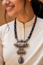 Tribal Silver Amulet Pendant Necklace on Handwoven Cord