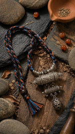 Tribal Silver Amulet Pendant Necklace on Handwoven Cord