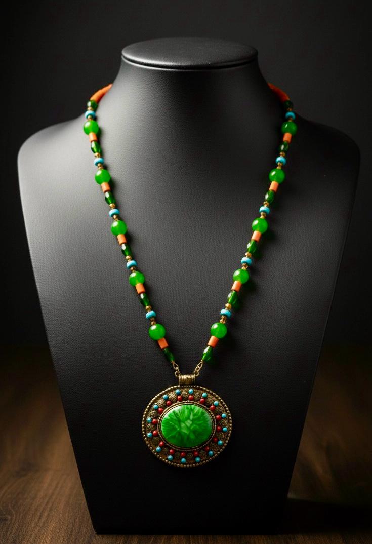 Green Tribal Medallion Necklace