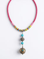 Rainbow Cord Ottoman Ball Pendant Necklace