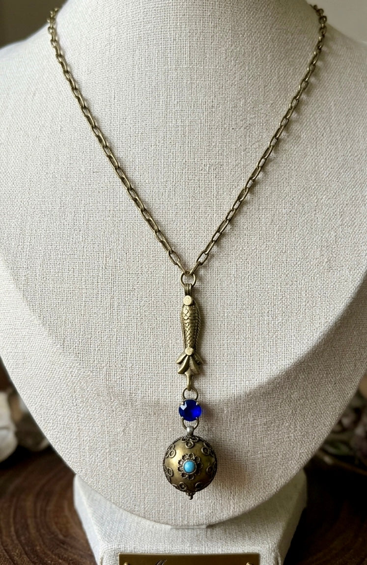 Golden Fish Globe Pendant Necklace