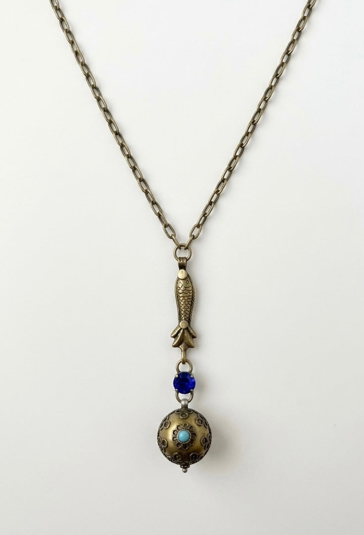 Golden Fish Globe Pendant Necklace