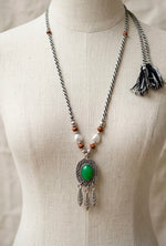 Jade Feather Oval Pendant Necklace