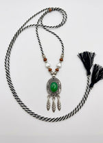 Jade Feather Oval Pendant Necklace