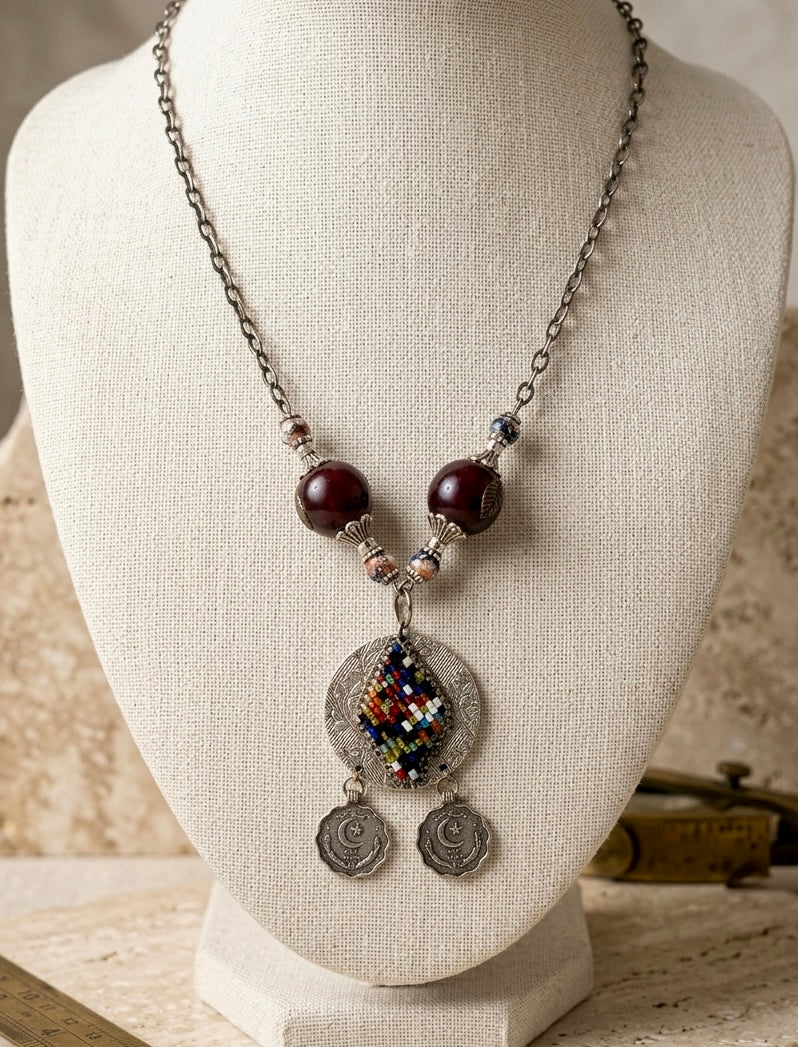 Crescent Mosaic Moon Pendant Necklace