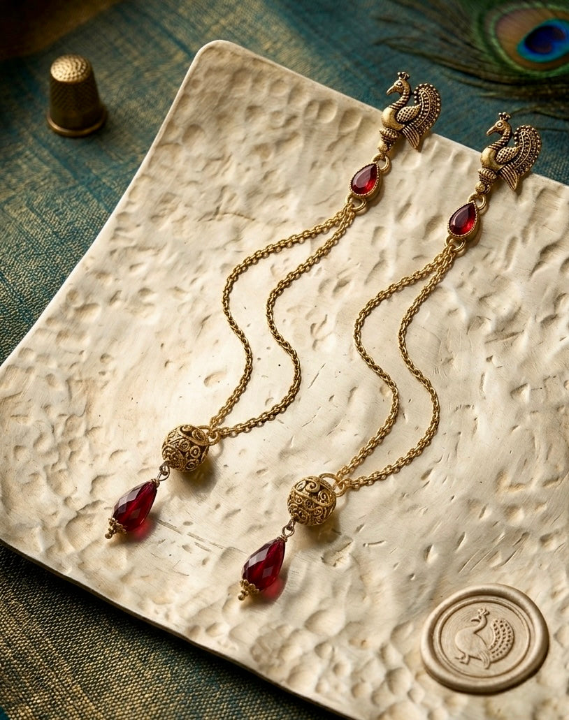 Dejoor Peacock Ruby Drop Earrings