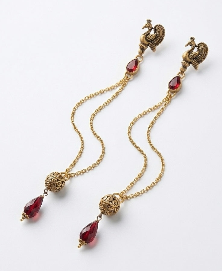 Dejoor Peacock Ruby Drop Earrings