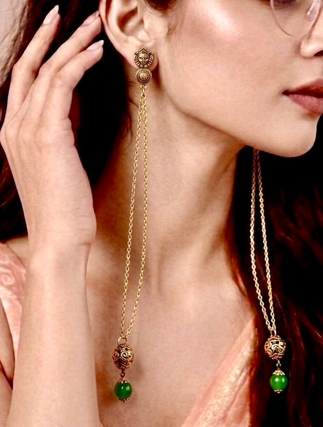 Dejhoor Surya Green Jade Drop Earrings