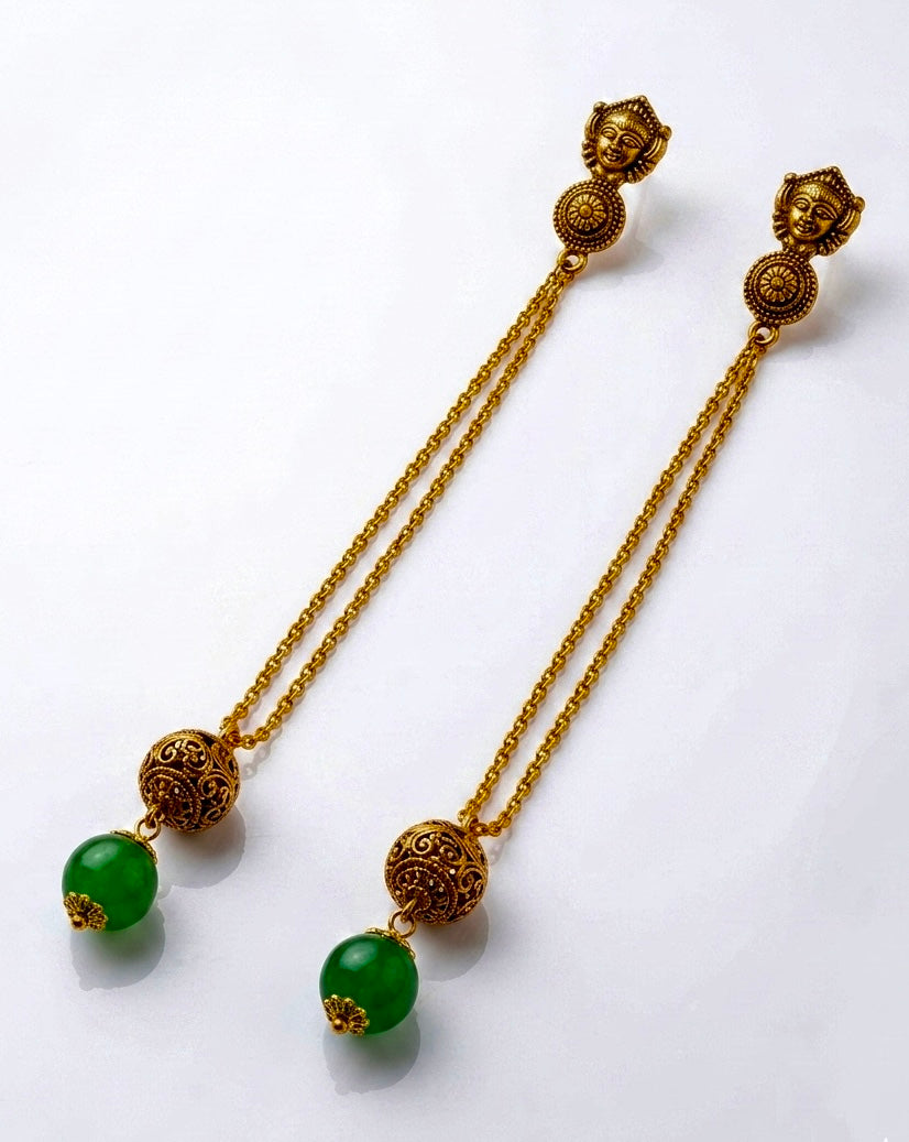 Dejoor Surya Green Jade Drop Earrings