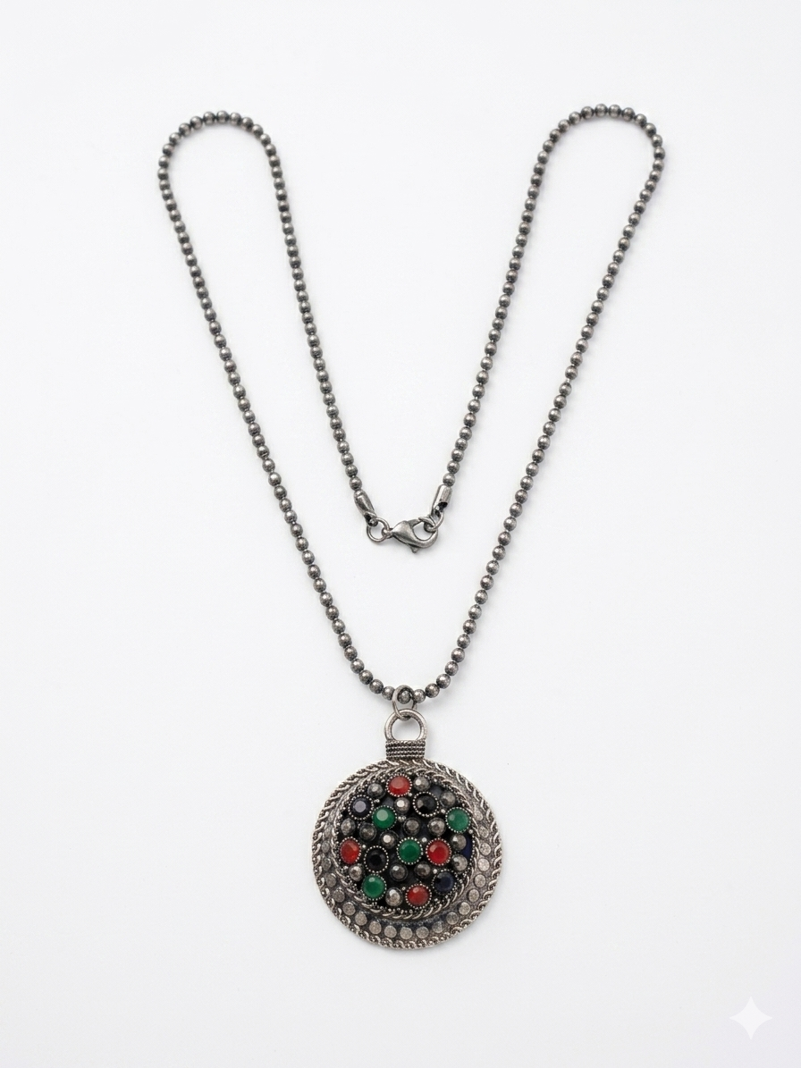 Jewel Mosaic Circle Pendant Necklace