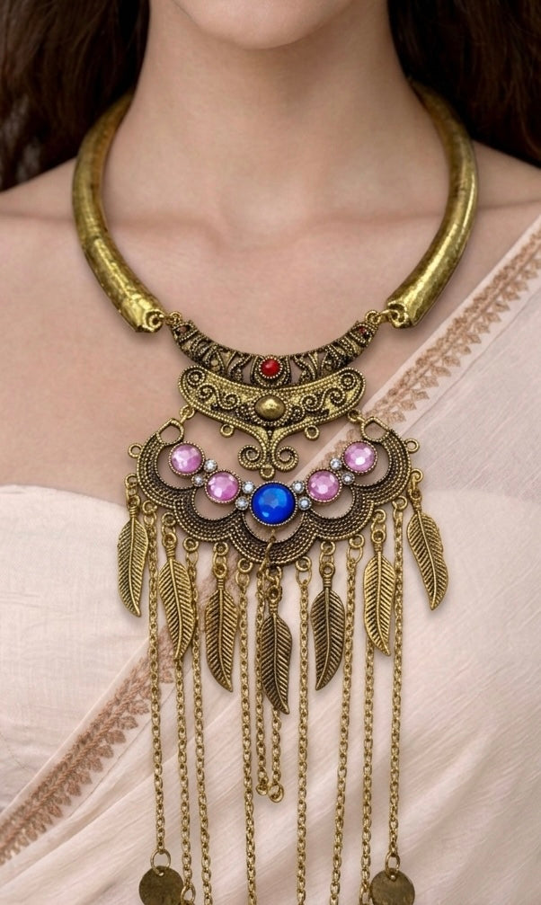 Ottoman Feather Cascade Statement Necklace
