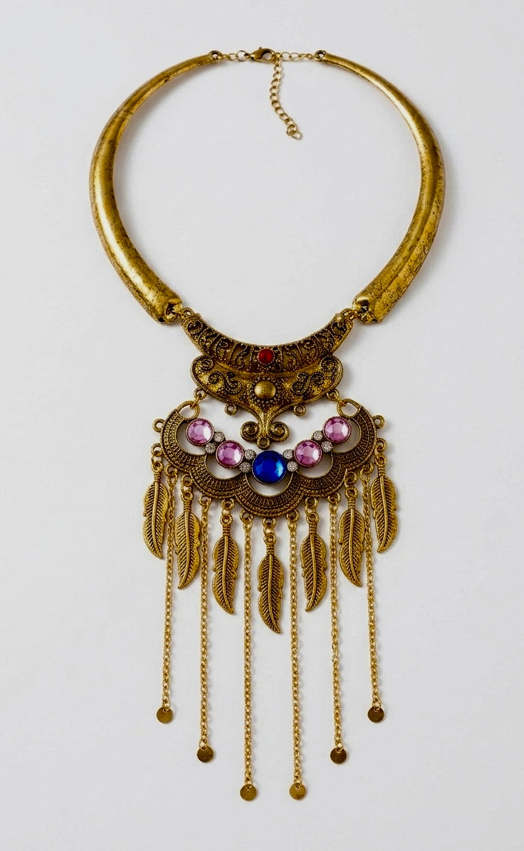 Ottoman Feather Cascade Statement Necklace