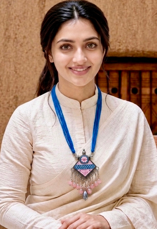 Indigo Petal Meenakari Diamond Necklace