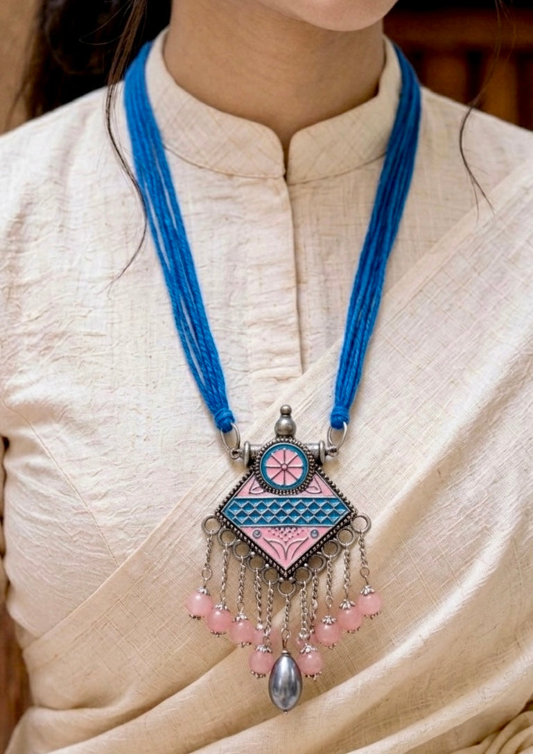Indigo Petal Meenakari Diamond Necklace