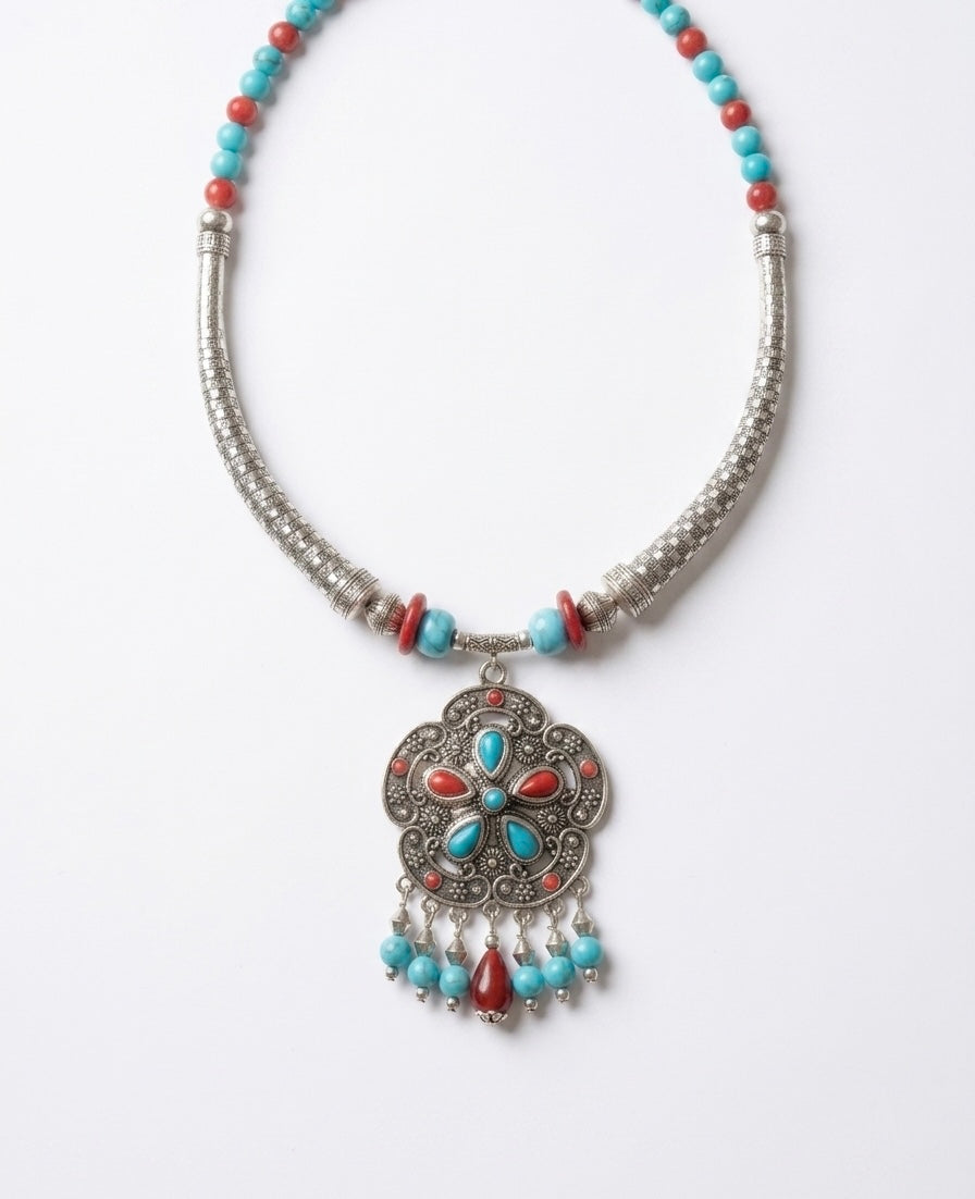 Turquoise Cross Afghan Torque Necklace