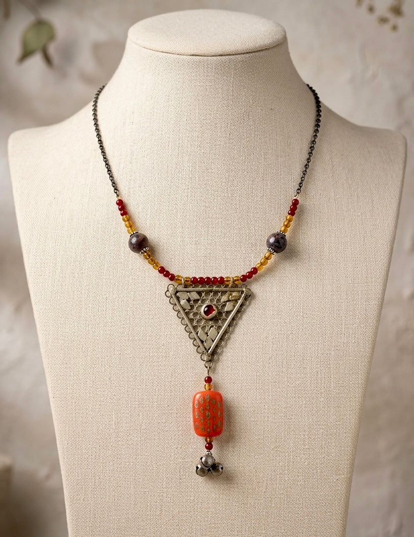 Amber Triangle Amulet Pendant Necklace
