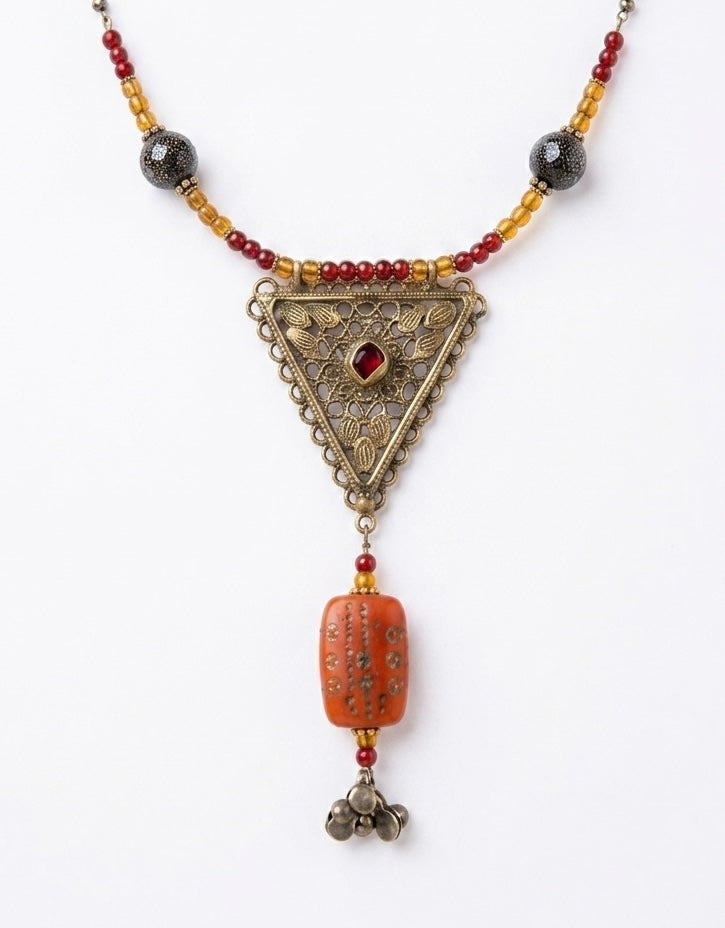 Amber Triangle Amulet Pendant Necklace
