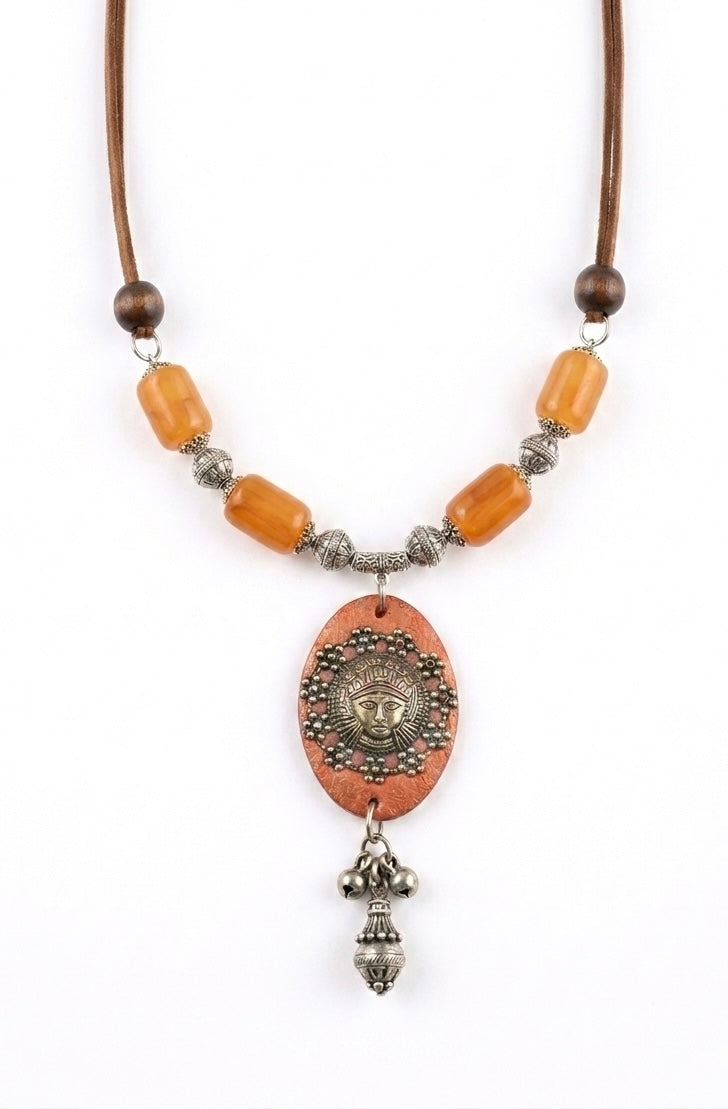 Lion Face Copper Oval Pendant Necklace
